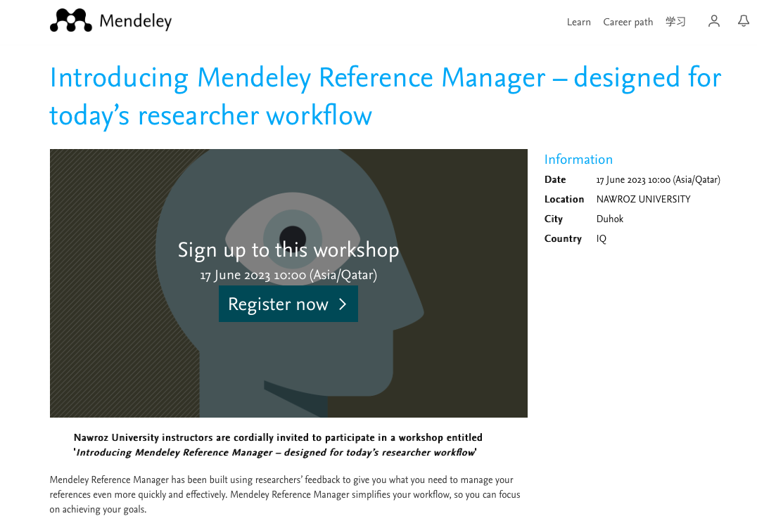 Nawroz University and Mendeley Present a Training Course on Managing References