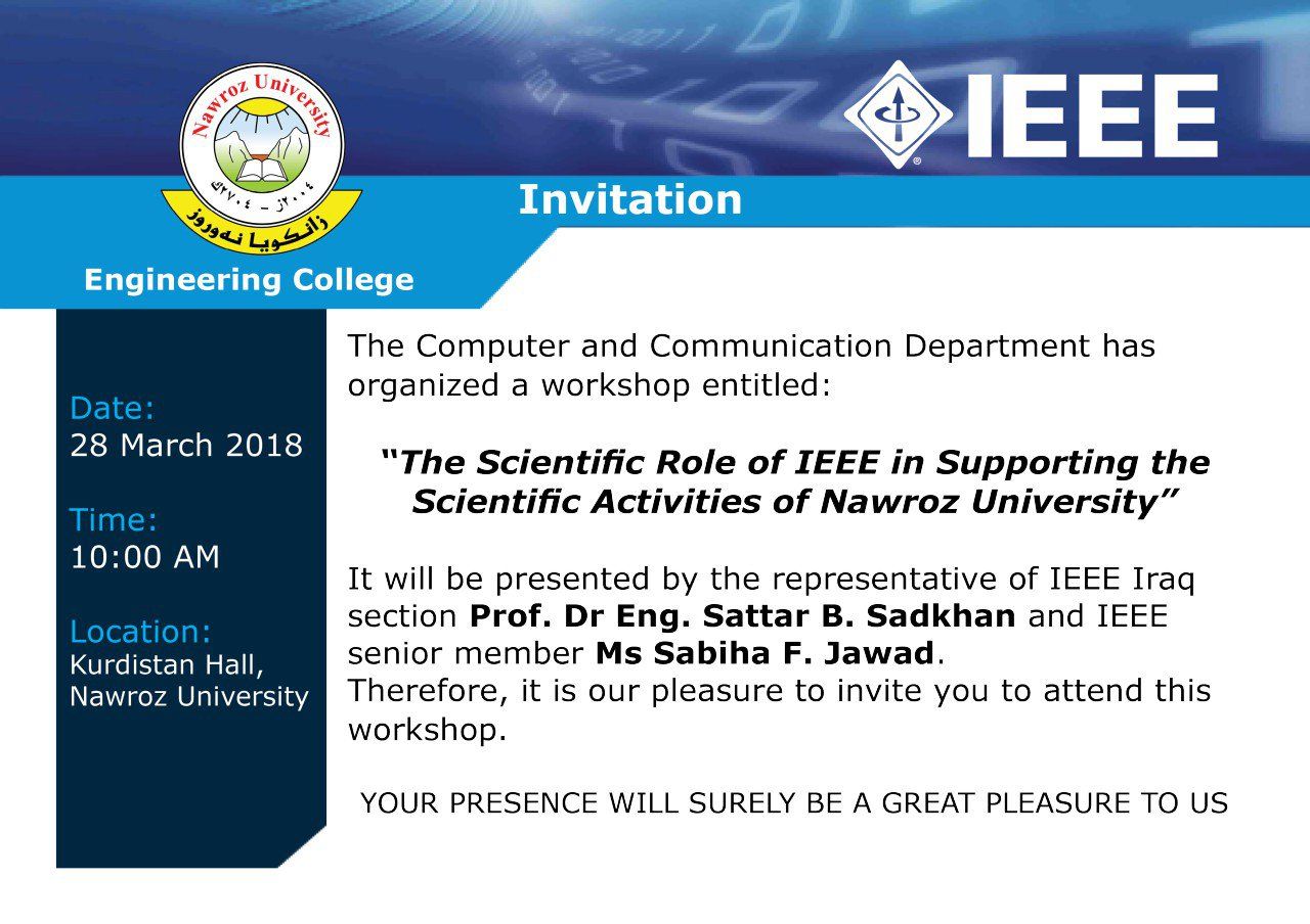 Upcoming Workshop: The Scientific Role of IEEE in Supporting the Scientific Activities of Nawroz University