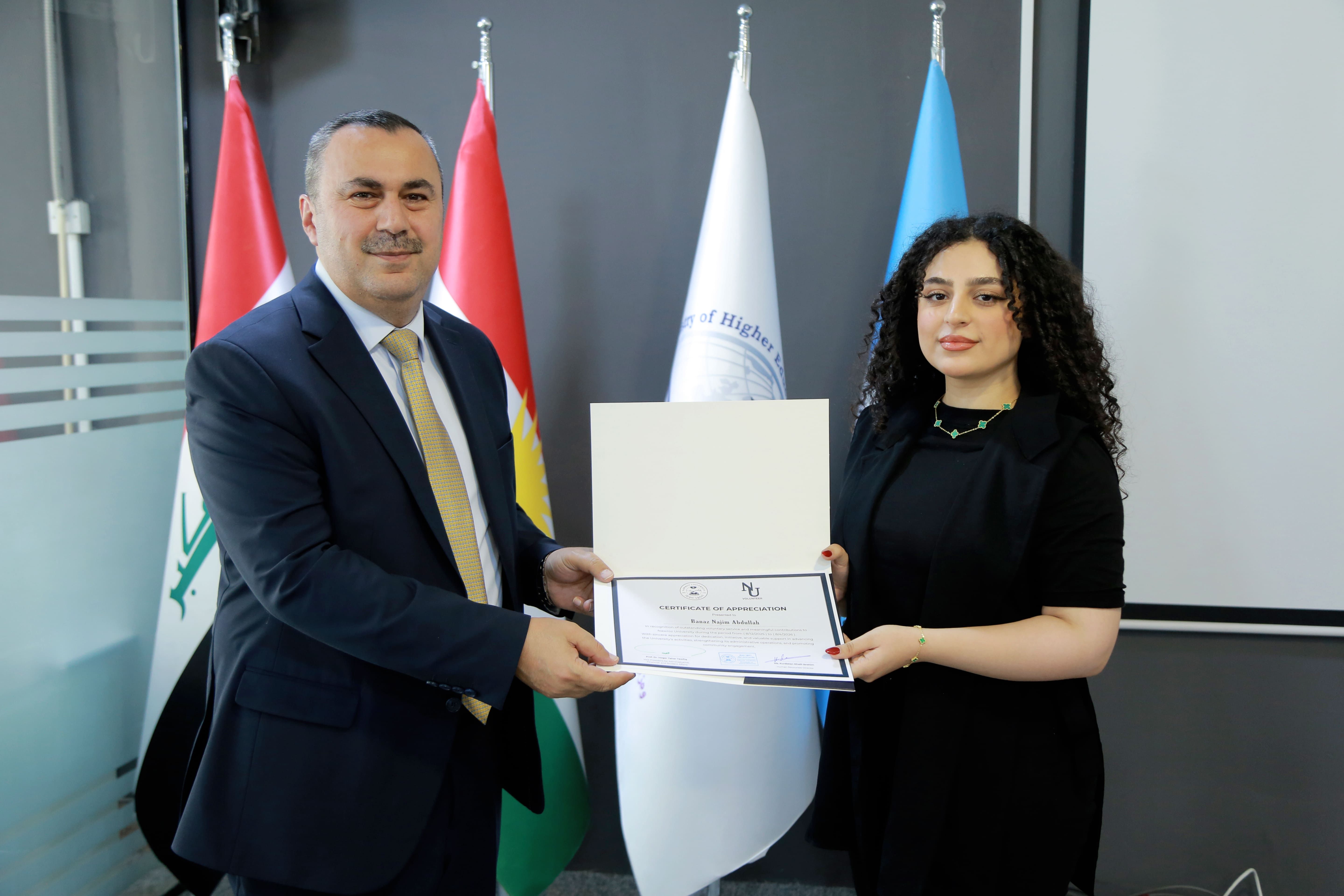 Under the Auspices of the University President, Nawroz University Honors Volunteers for the 2025-2026 Academic Year