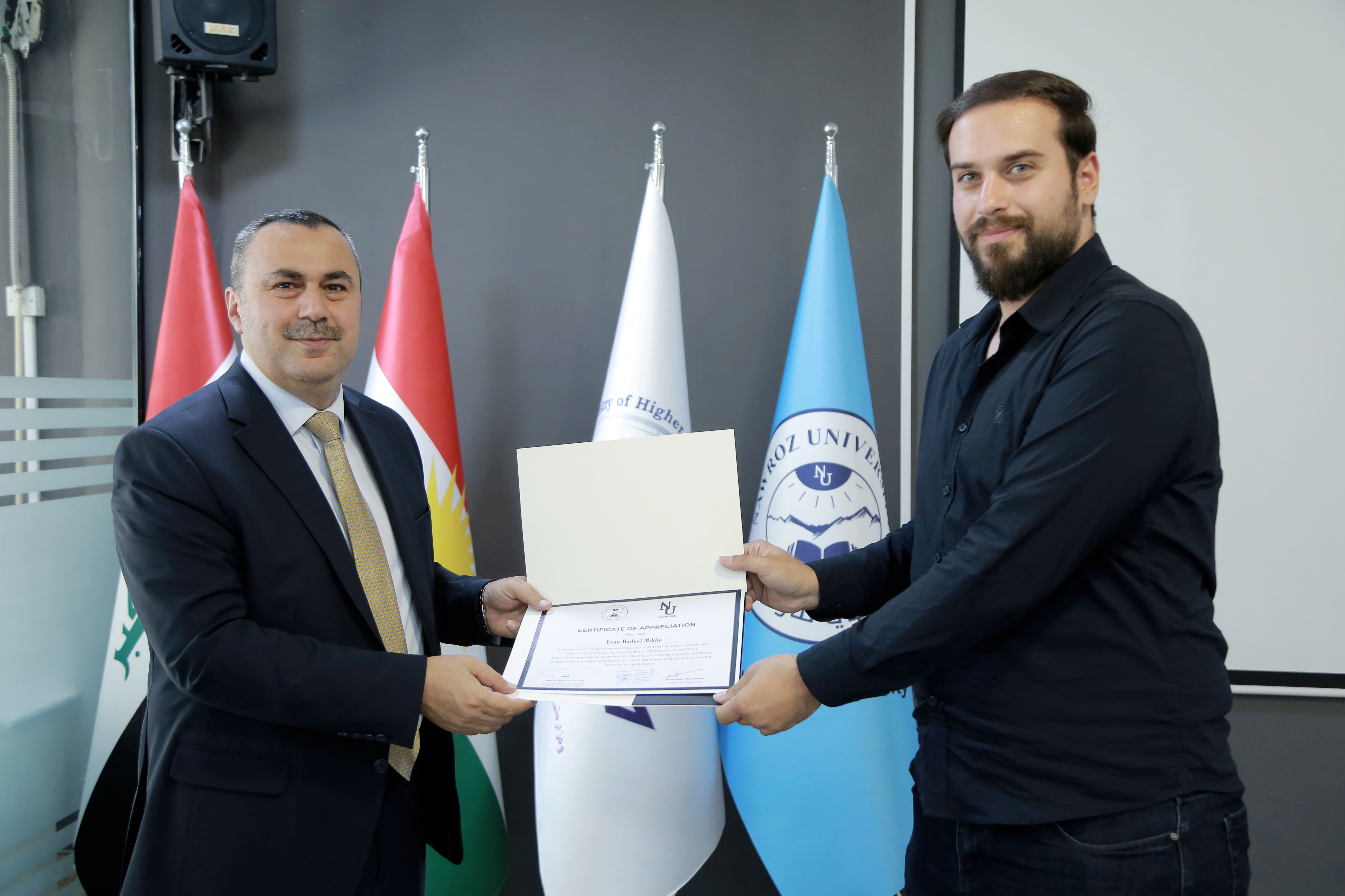 Under the Auspices of the University President, Nawroz University Honors Volunteers for the 2025-2026 Academic Year