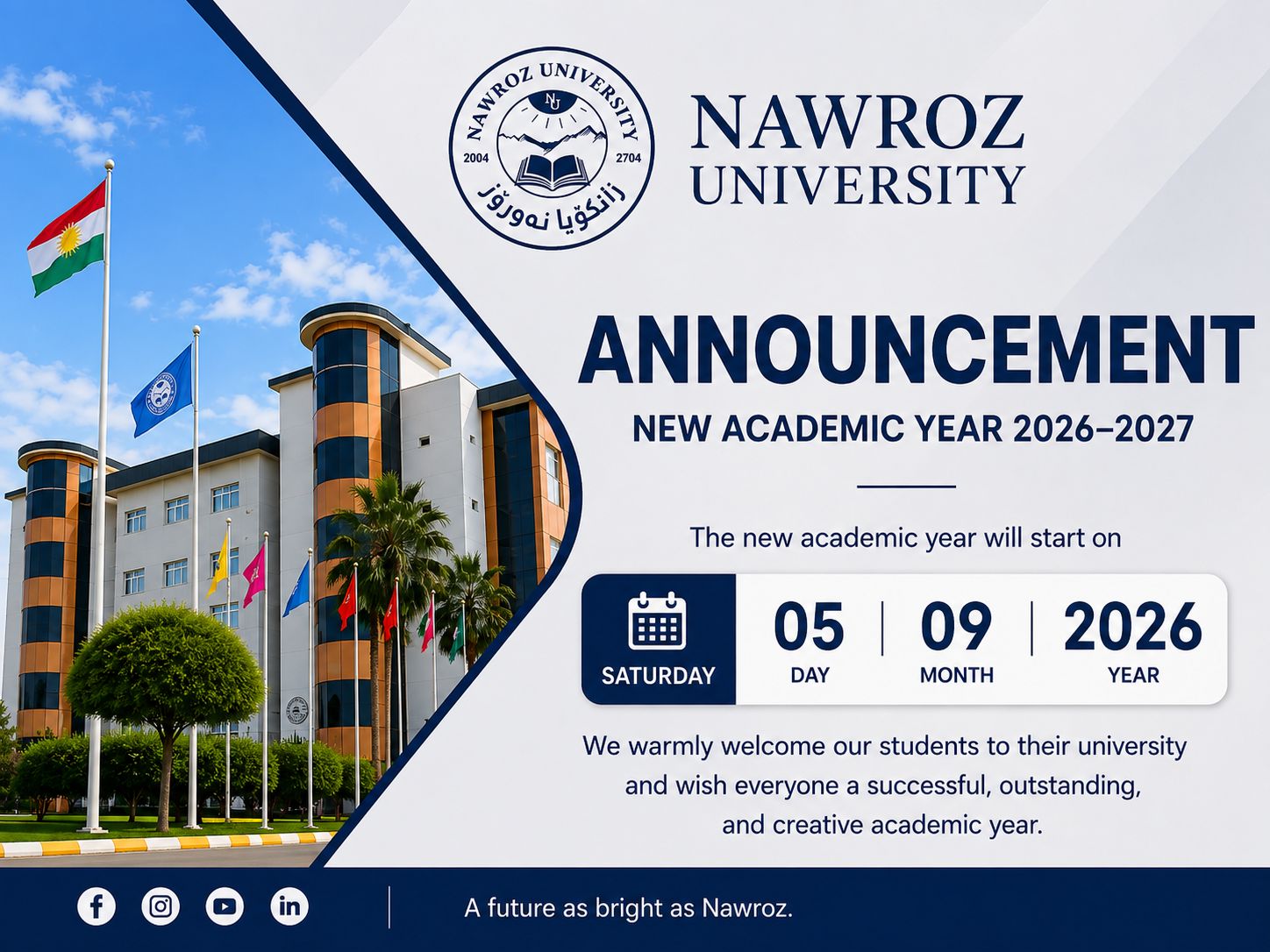 Announcement on the Start of the New Academic Year 2026–2027