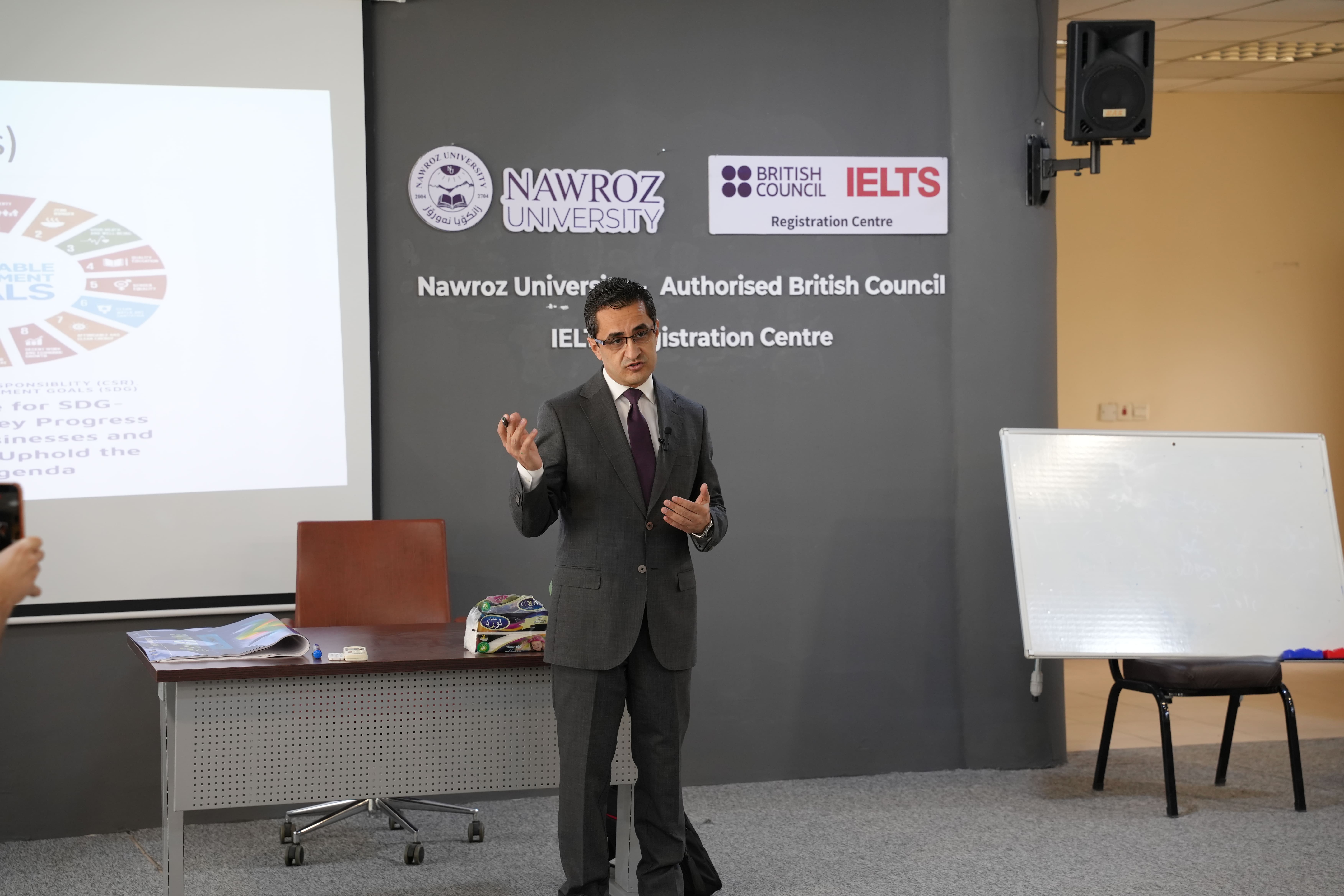 A workshop titled "Sustainable Development in the Iraqi State (2015–2030)" was held at Nawroz University