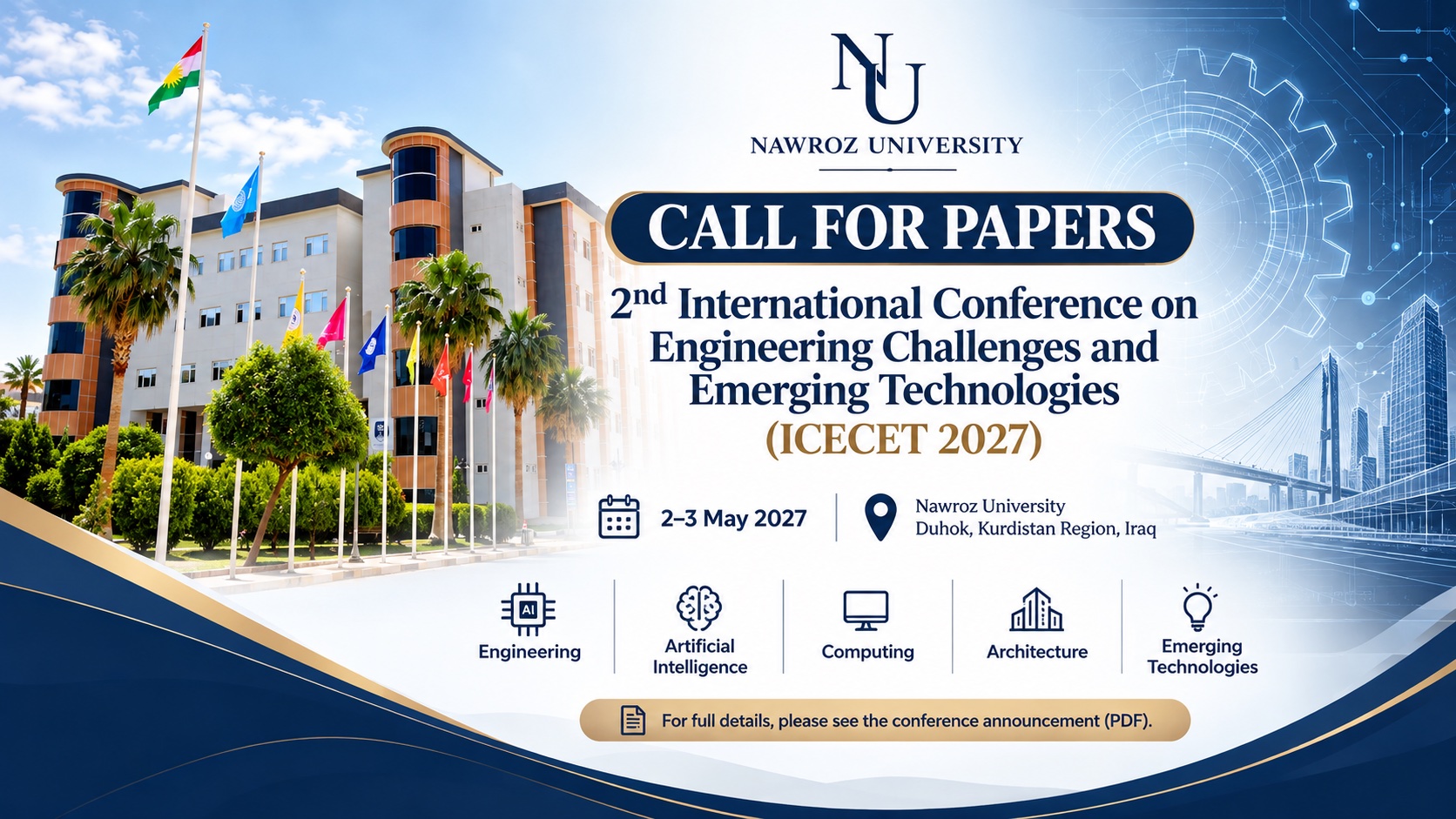 Nawroz University Announces Call for Papers for ICECET 2027