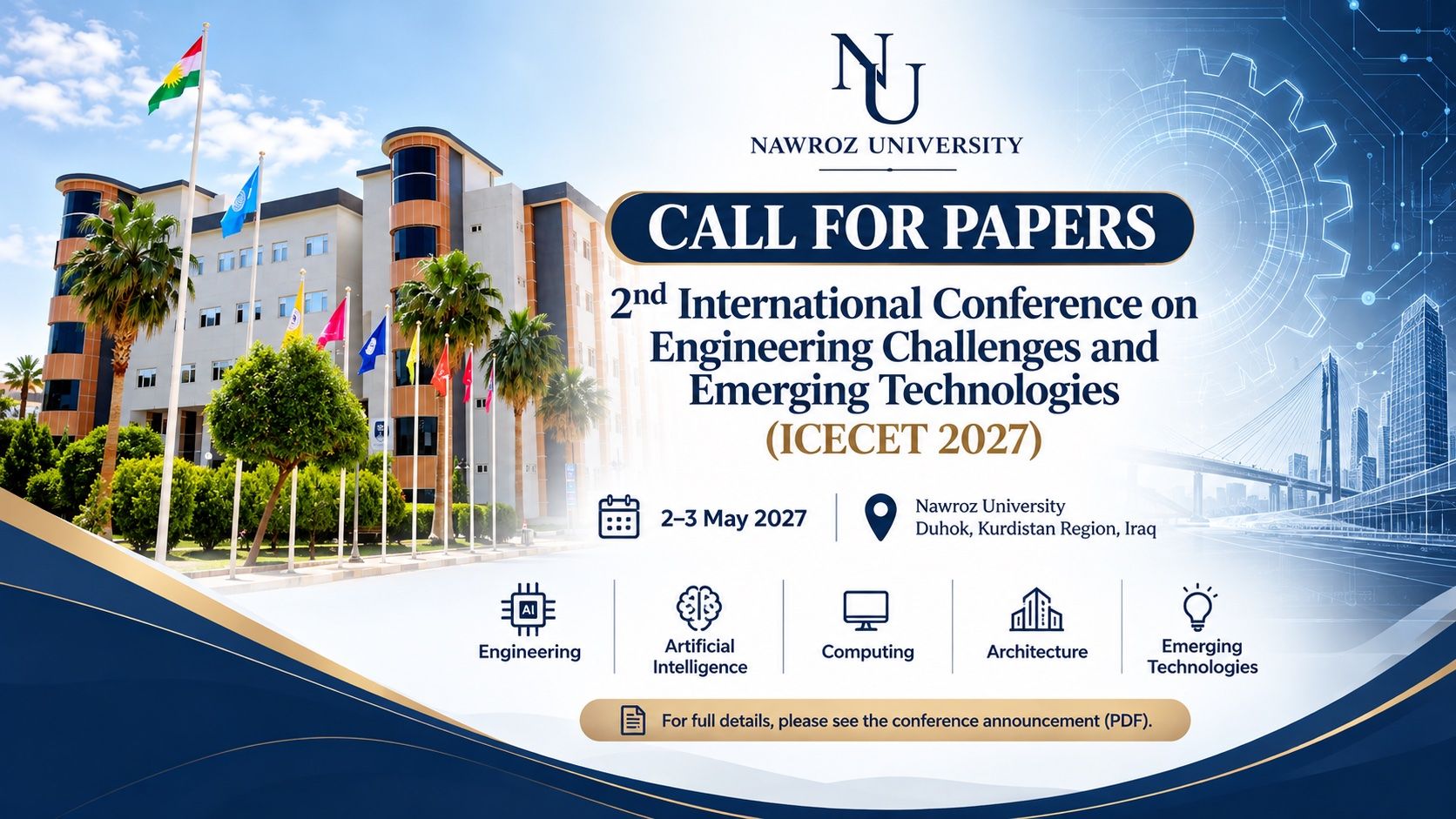 Nawroz University Announces Call for Papers for ICECET 2027